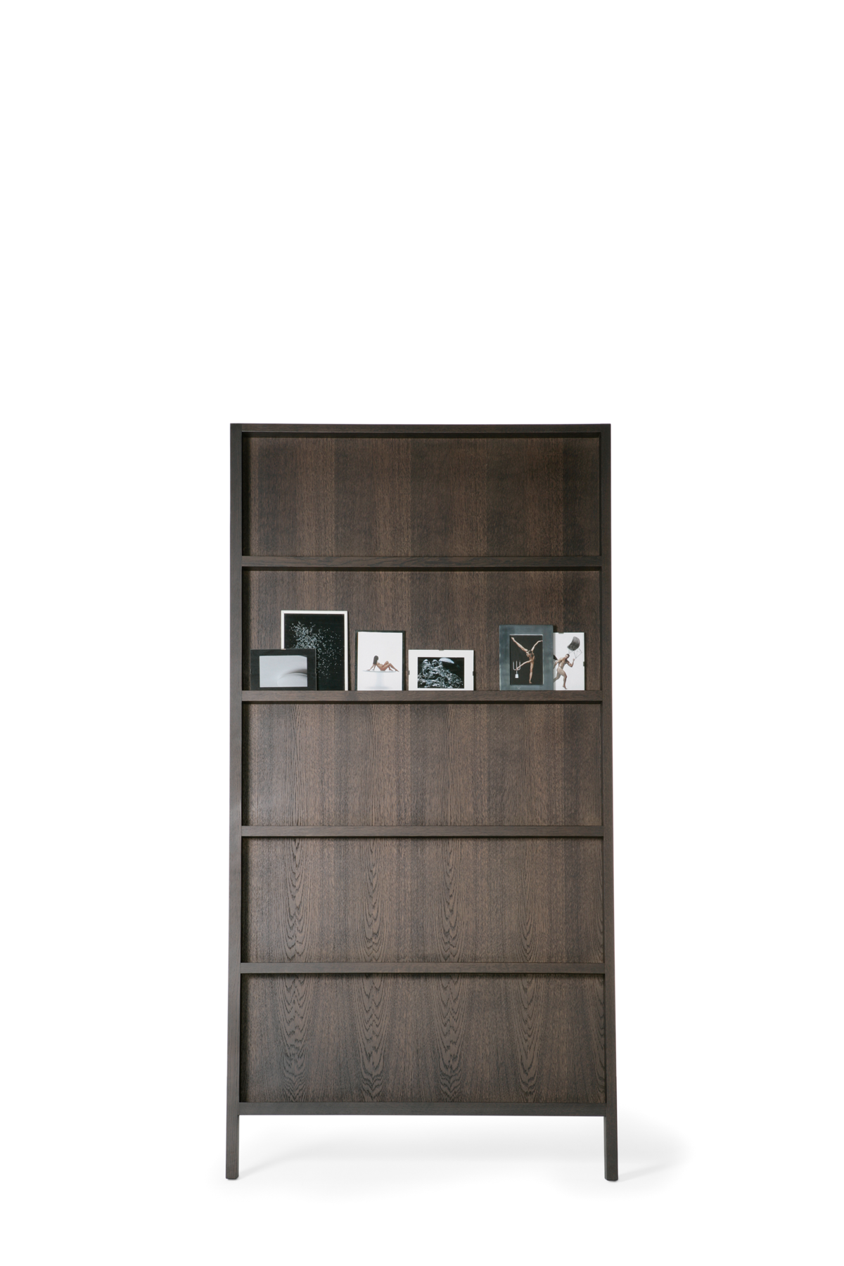 Oblique bookshelf small dark wood front side